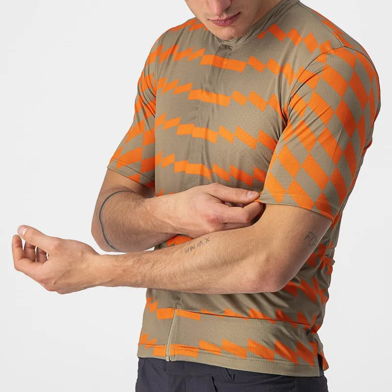 Castelli Unlimited Sterrato Short Sleeve Jersey in Olive Green/Orange Rust-1