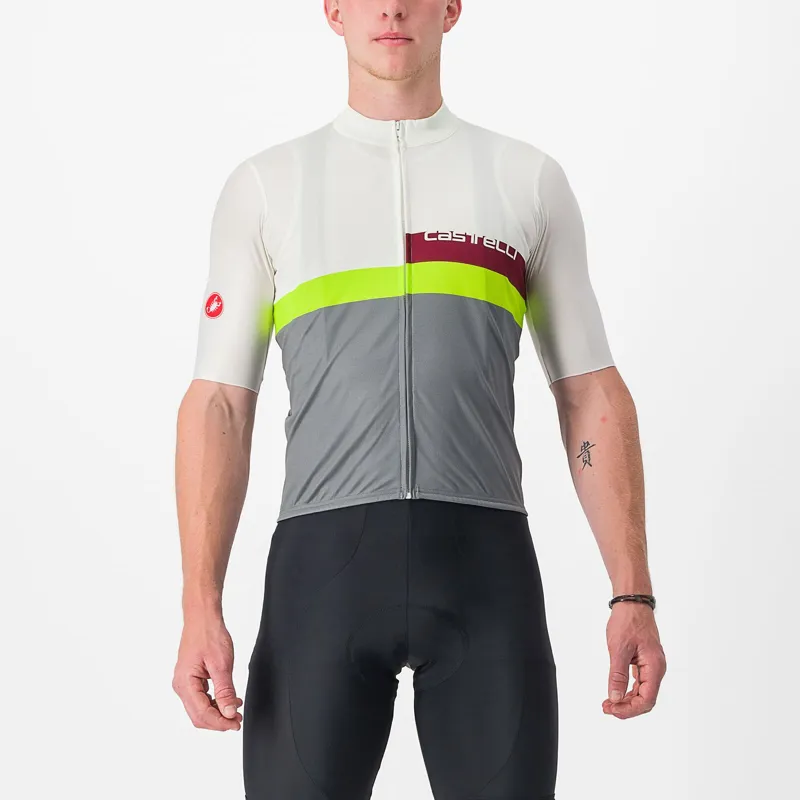 Castelli A Blocco Short Sleeve Jersey in Ivory/Bordeaux/Electric Lime/Sedona Sage