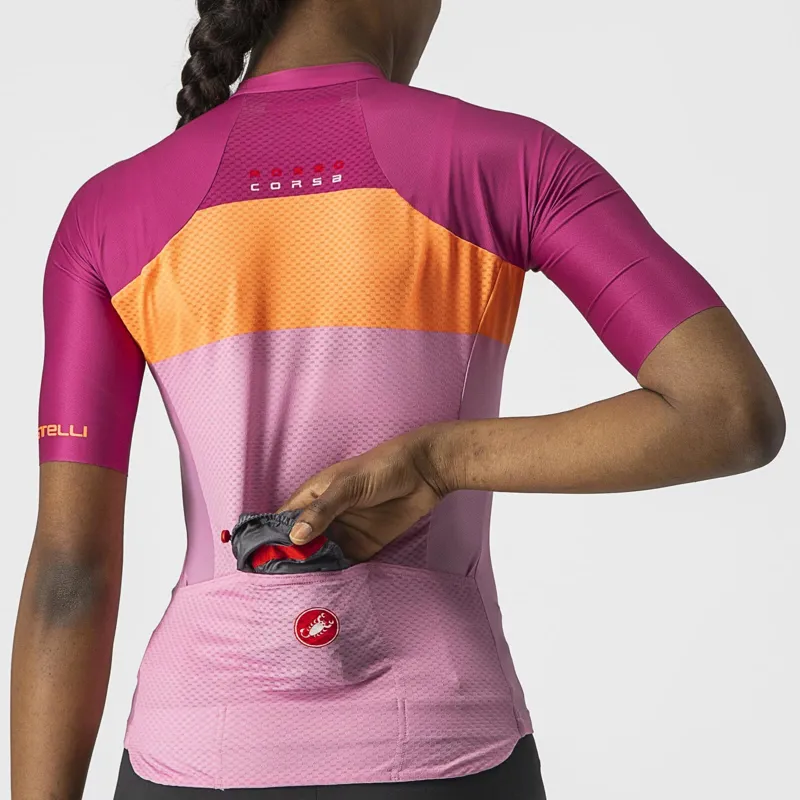 Castelli Aero Pro Women's Short Sleeve Jersey in Pink/Coral Flash/Magenta-2