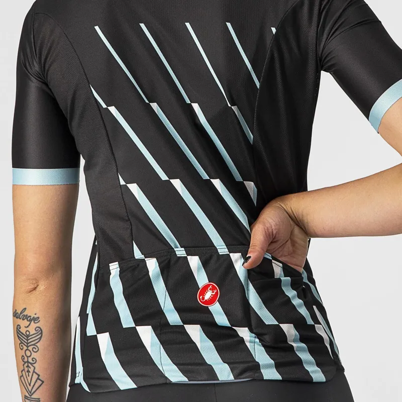 Castelli Pendio Women's Short Sleeve Jersey in Black/Sky/White-2