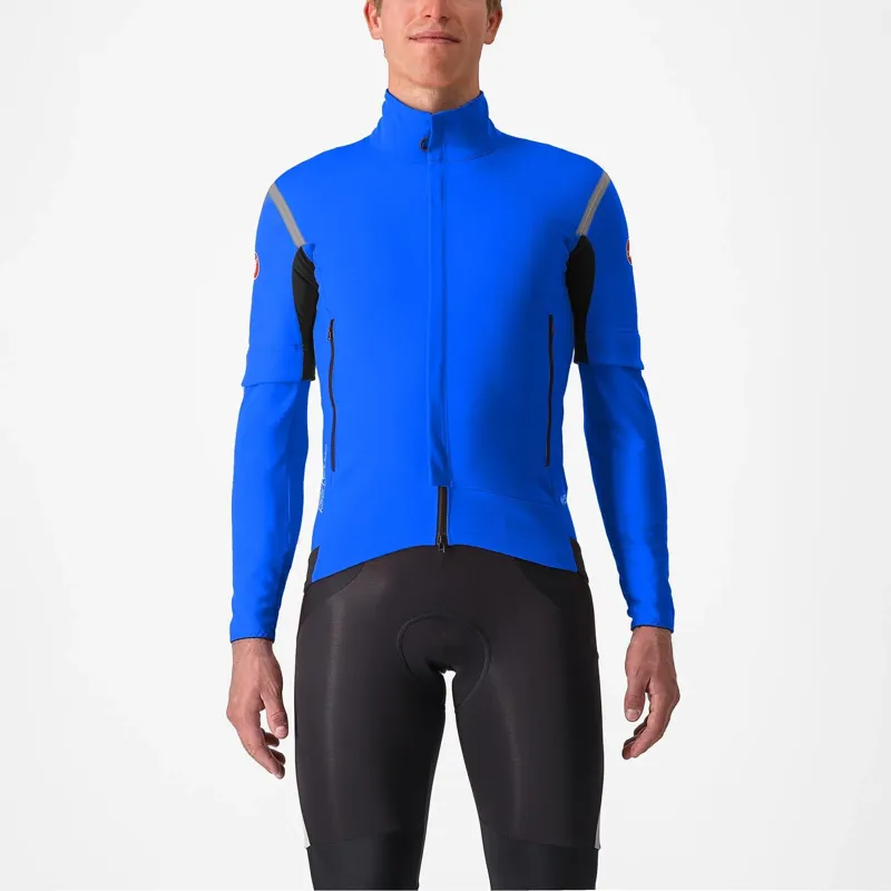 Balfes Bikes Castelli Perfetto RoS 2 Convertible Jacket in Azzurro Italia/Silver Reflex | Free postage over £30, £10 off first order, price match & 0% finance.