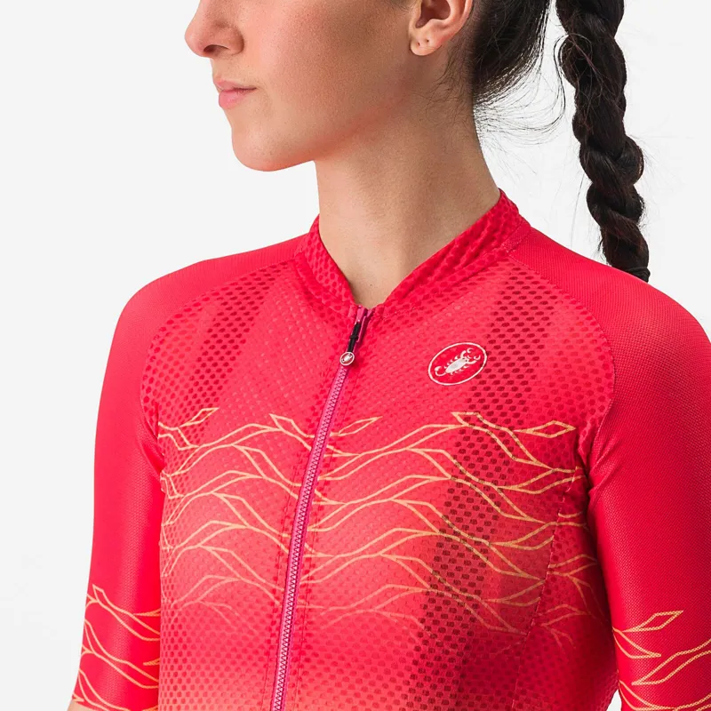 Castelli Climber's 2.0 Women's Short Sleeve Jersey in Hibiscus/Soft Orange-2