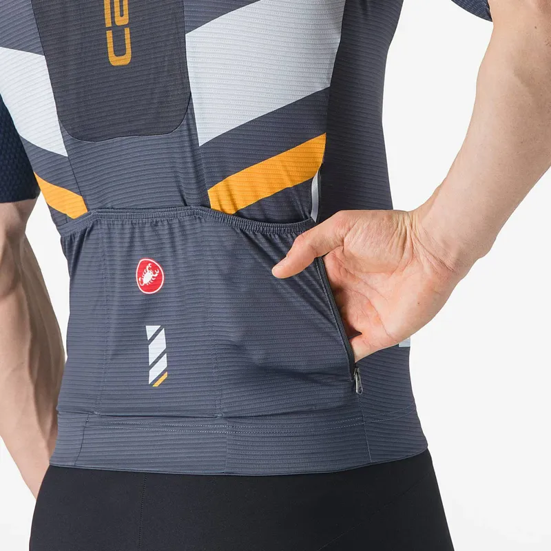 Castelli Unlimited Pro Short Sleeve Jersey in Twilight Blue/Winter Sky/Vivid Orange-5