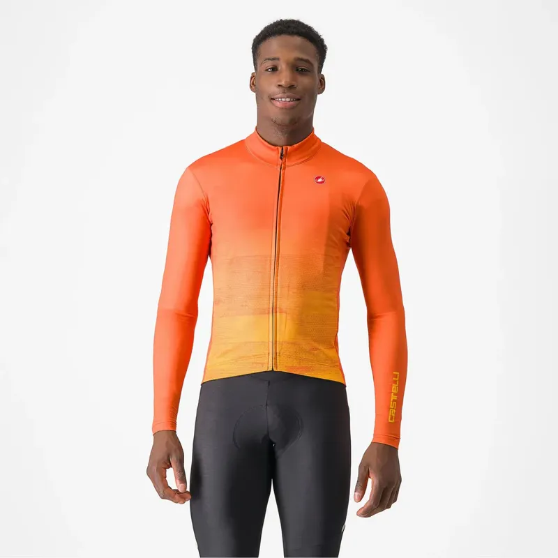 Castelli Unlimited Thermal Long Sleeve Jersey in Orange Rust/Goldenrod