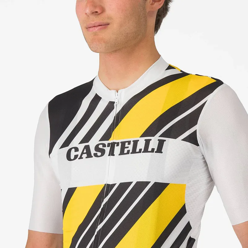 Castelli Heritage Short Sleeve Jersey in Black/White/Yellow-2