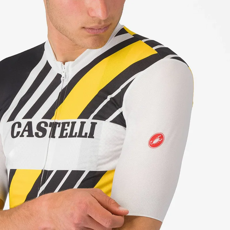 Castelli Heritage Short Sleeve Jersey in Black/White/Yellow-3