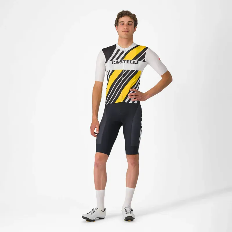 Castelli Heritage Short Sleeve Jersey in Black/White/Yellow-5