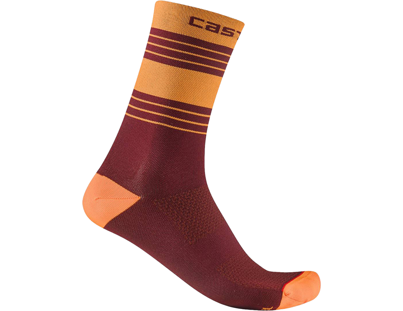 Castelli Simbolo 15 Socks in Vivid Orange/Deep Bordeaux