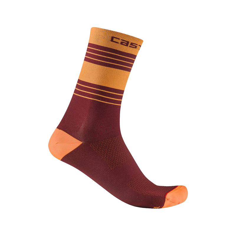 Balfes Bikes Castelli Simbolo 15 Socks in Vivid Orange/Deep Bordeaux | Free postage over £30, £10 off first order, price match & 0% finance.