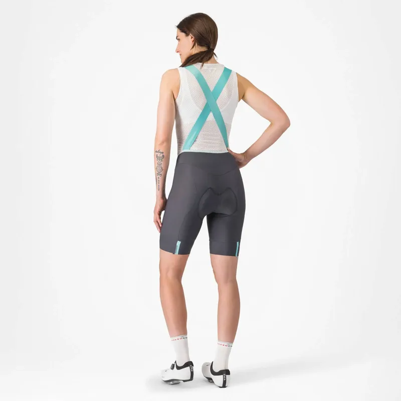 Castelli Prima 2 DT Womens Bib Shorts in Dark Grey/Pool Blue-1