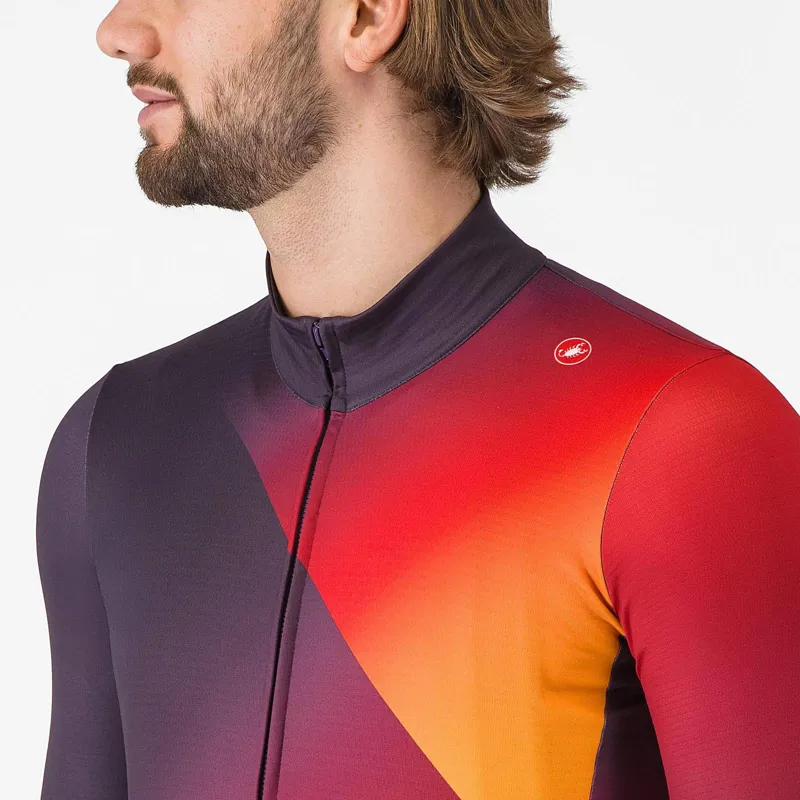 Castelli Amplify Thermal Jersey in Dark Night Shade Red Vivid Orange-2