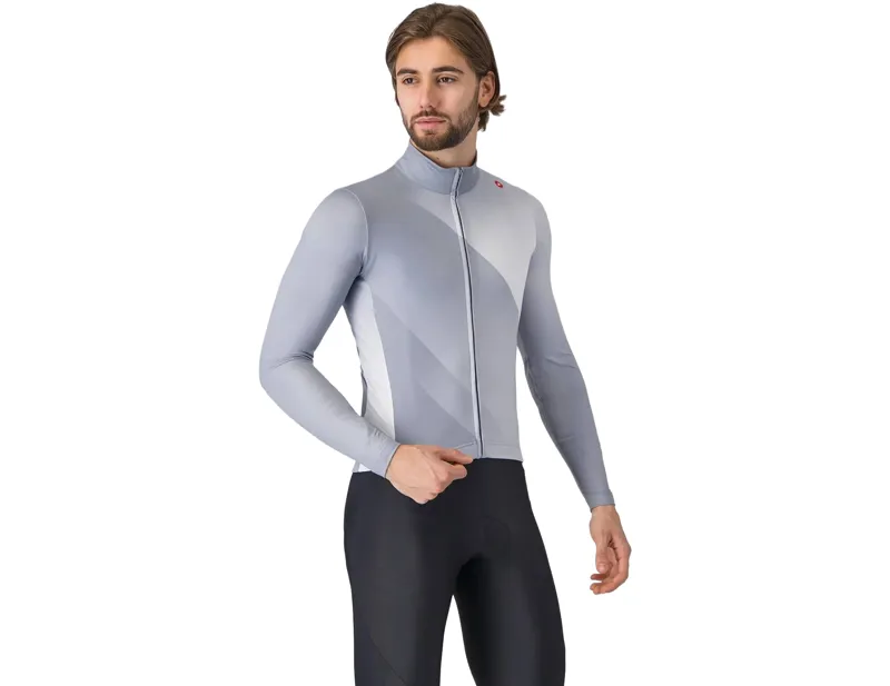 Balfes Bikes Castelli Amplify Thermal Jersey in Vortex Grey Silver Grey White | Free postage over £30, £10 off first order, price match & 0% finance.