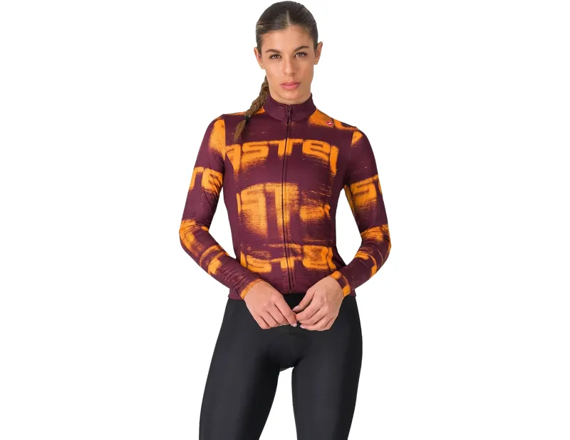 Balfes Bikes Castelli Blur Thermal Womens Jersey in Deep Bordeaux/Vivid Orange | Free postage over £30, £10 off first order, price match & 0% finance.