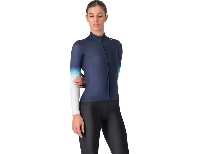 Balfes Bikes Castelli Corso Thermal Womens Jersey in Belgian Blue Silver Grey/Pool Blue | Free postage over £30, £10 off first order, price match & 0% finance.