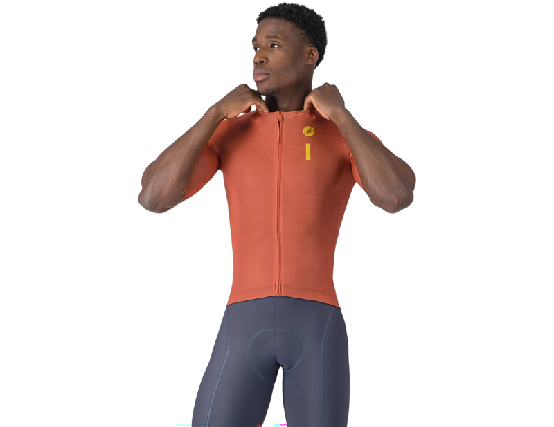 Castelli Drittone Logo Short Sleeve Jersey in Paprika/Mango Mojito