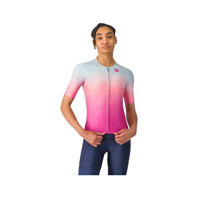 Balfes Bikes Castelli UPF Women's Short Sleeve Jersey in Winter Sky/Violet Pink | Free postage over £30, £10 off first order, price match & 0% finance.