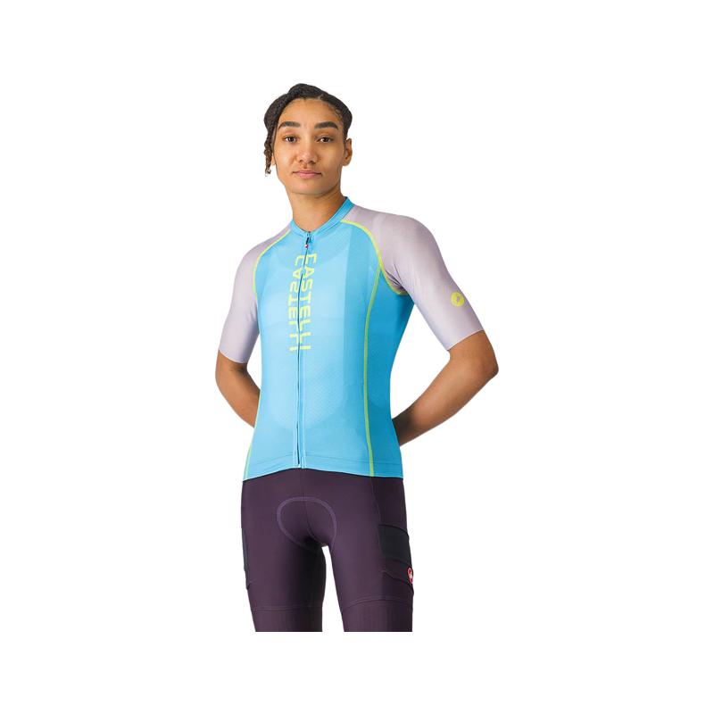 Balfes Bikes Castelli Unlimited 2 Women's Short Sleeve Jersey in Neon Cobalt/Purple Mist | Free postage over £30, £10 off first order, price match & 0% finance.