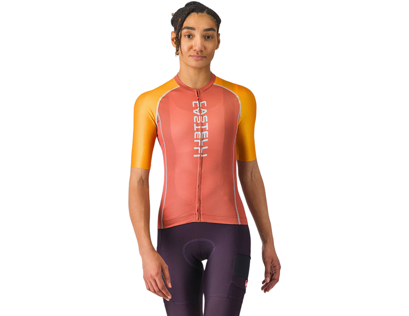Castelli Unlimited 2 Women's Short Sleeve Jersey in Paprika/Vivid Orange/Winter Sky