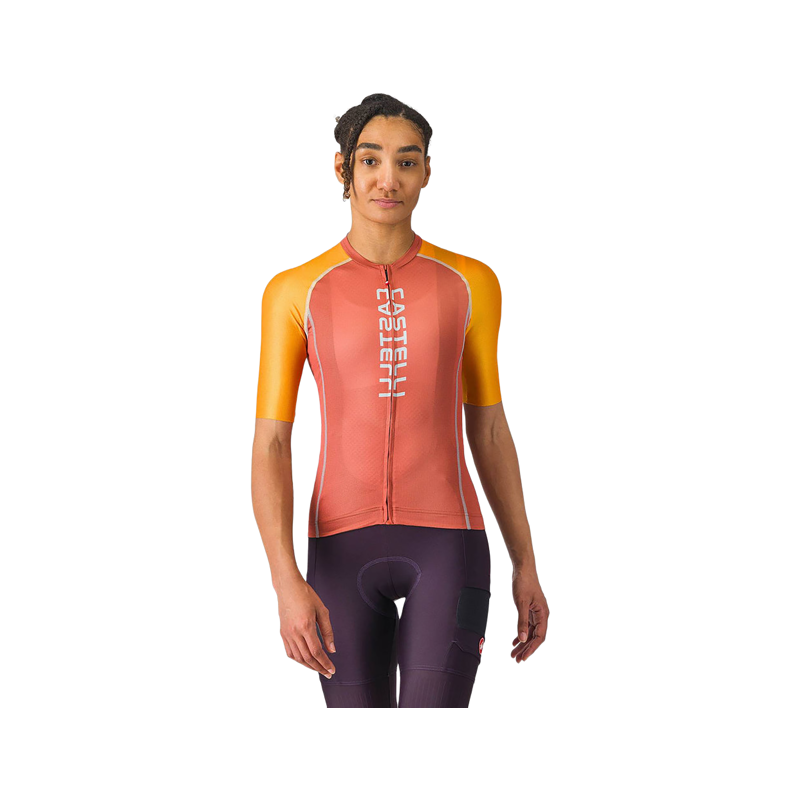 Balfes Bikes Castelli Unlimited 2 Women's Short Sleeve Jersey in Paprika/Vivid Orange/Winter Sky | Free postage over £30, £10 off first order, price match & 0% finance.