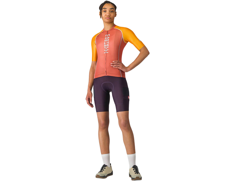Castelli Unlimited 2 Women's Short Sleeve Jersey in Paprika/Vivid Orange/Winter Sky-2