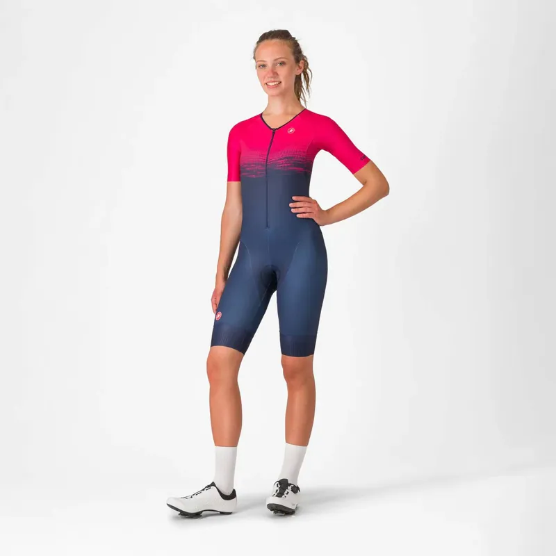 Castelli Core Tri Women's Short Sleeve Suit in Belgian Blue/Bright Rose-6