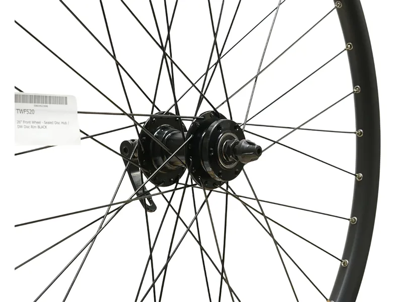 Balfes Bikes Cycle Division 26 inch Sealed Disc Hub Quick Release Front Wheel in Black | Free postage over £30, £10 off first order, price match & 0% finance.