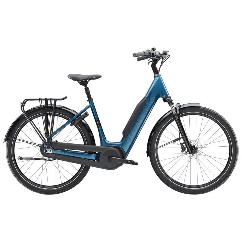 Balfes Bikes EX DISPLAY Trek District+ 3 Lowstep 800Wh Electric Hybrid Bike Small 2026 in Dark Aquatic | Free postage over £30, £10 off first order, price match & 0% finance.