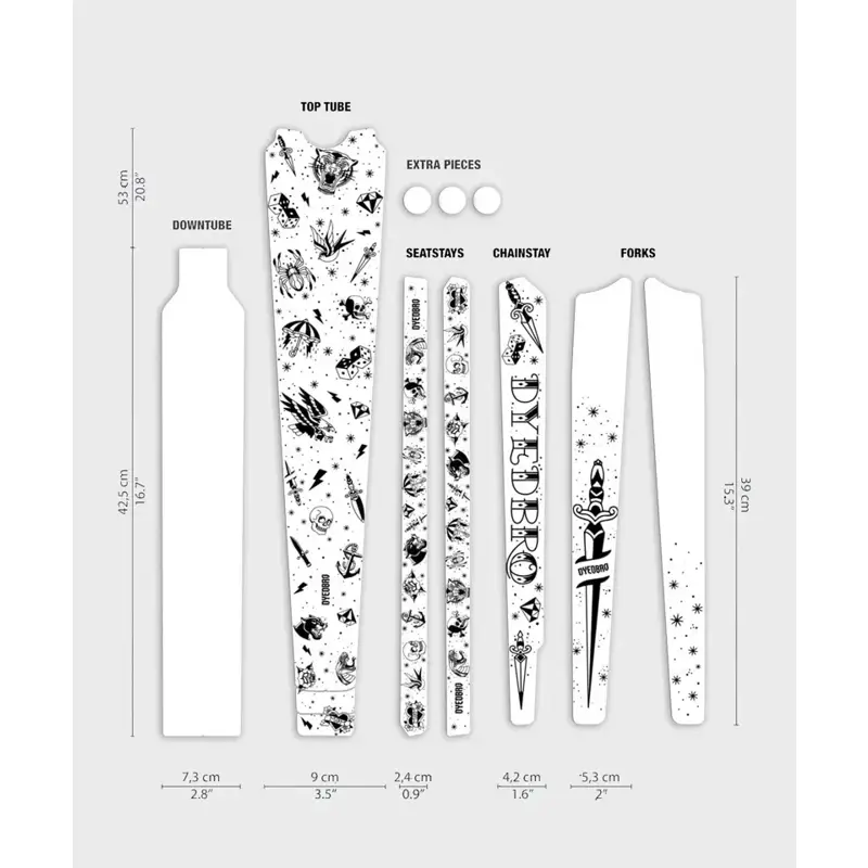 Balfes Bikes Dyedbro Old School Tattoo Gravel Frame Protection Kit in Black | Free postage over £30, £10 off first order, price match & 0% finance.