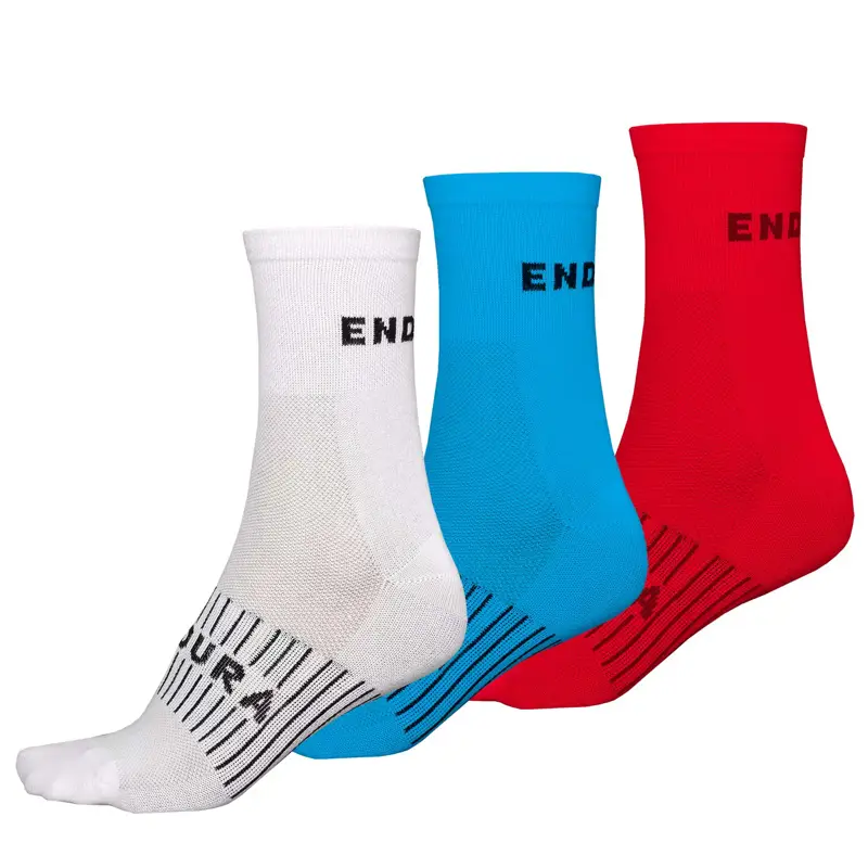 Balfes Bikes Endura Coolmax Race Sock Triple Pack in White/Blue/Red | Free postage over £30, £10 off first order, price match & 0% finance.