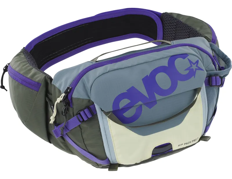 Balfes Bikes Evoc Hip Pack Pro 3L Hip Pack in Steel - Violet - Dark Olive | Free postage over £30, £10 off first order, price match & 0% finance.