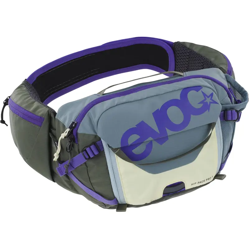 Balfes Bikes Evoc Hip Pack Pro Hydration Pack 3L + 1.5L Bladder in Violet/Dark Olive | Free postage over £30, £10 off first order, price match & 0% finance.