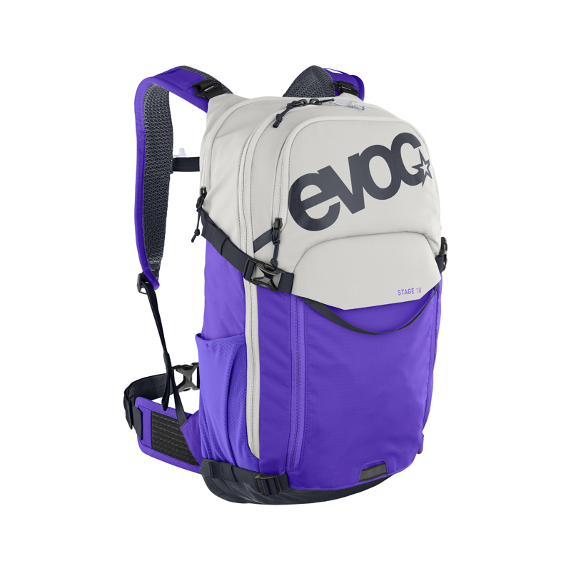 Balfes Bikes Evoc Stage 18L Performance Backpack in Sand/Violet | Free postage over £30, £10 off first order, price match & 0% finance.