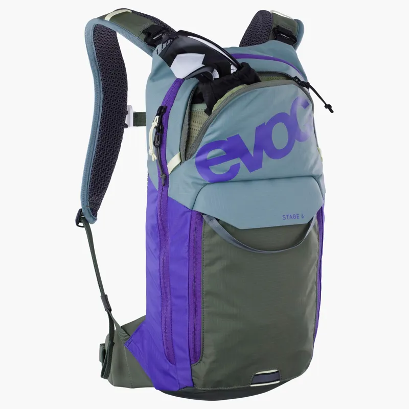 Evoc Stage 6L Performance Backpack + 2L Hydration Bladder in Steel Violet Dark Olive-2
