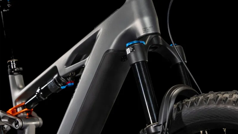 Cube Stereo Hybrid One44 HPC SLX 800 Electric Full Suspension Mountain Bike 2025 in Slabgrey/Orange-3