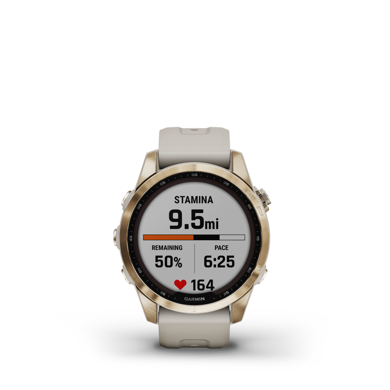 Garmin fenix 7S Sapphire Solar Watch in Cream Gold Ti w/ Light Sand Bd-4