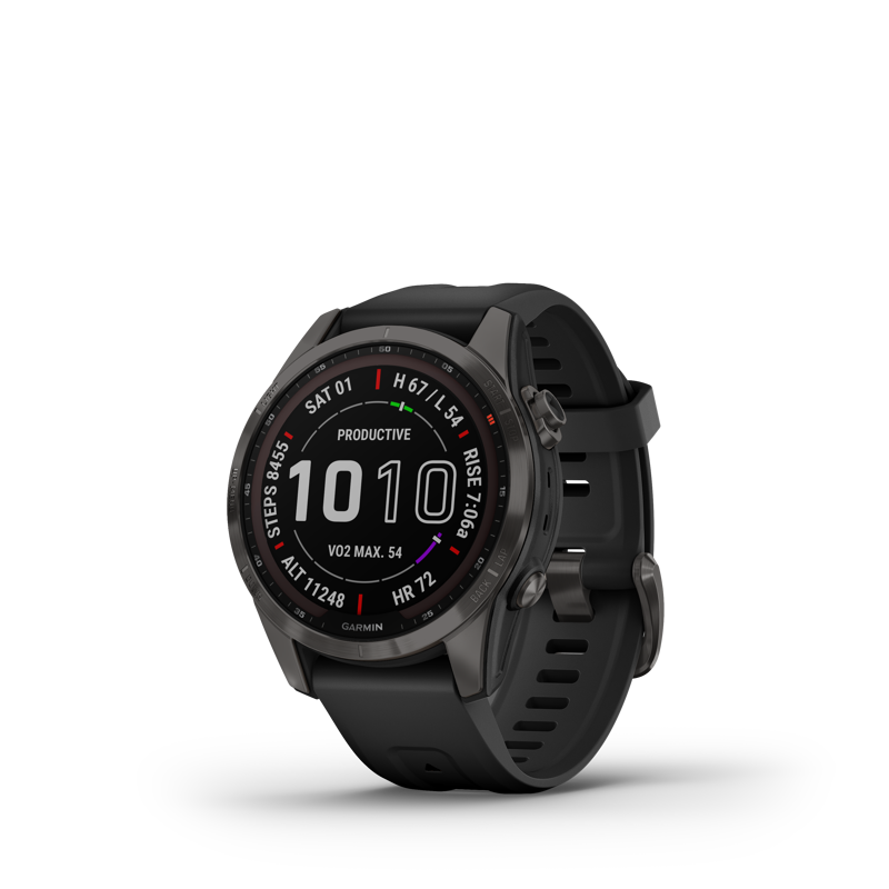 Garmin fenix 7S Sapphire Solar Watch in Carbon Gray DLC Ti/Black Band-1
