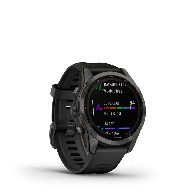 Garmin fenix 7S Sapphire Solar Watch in Carbon Gray DLC Ti/Black Band