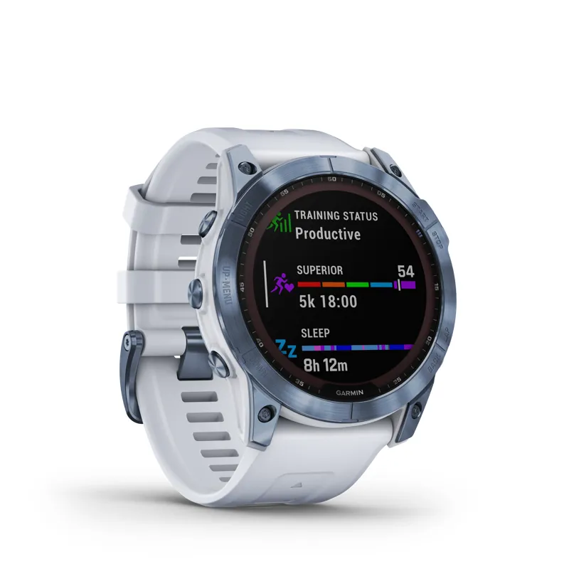 Garmin fenix 7X Sapphire Solar Watch in Mineral Blue Ti w/Whitestone