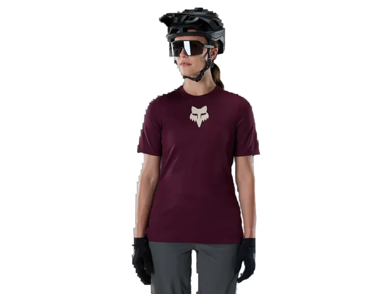 Fox Womens Ranger SS Jersey Fox Head in Dark Maroon-2