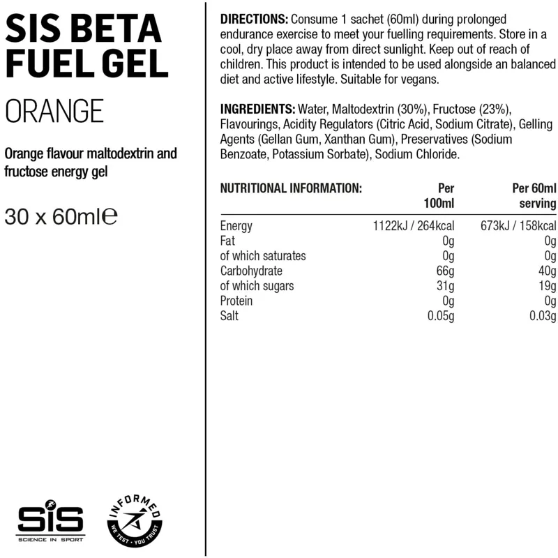 SIS BETA Gel with Nootropics. Orange 60ml box of 30-1