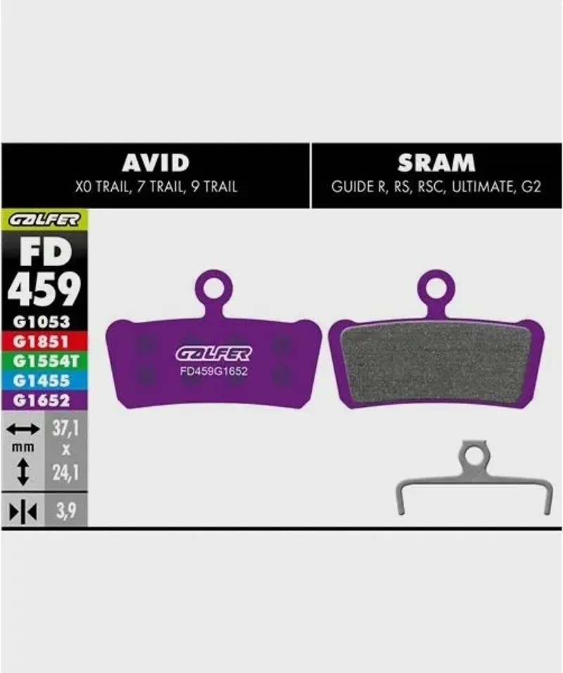 Galfer E-Bike Disc Brake Pad Avid Xo Trail Sram Guide R Rs Rsc G2 in Purple-1