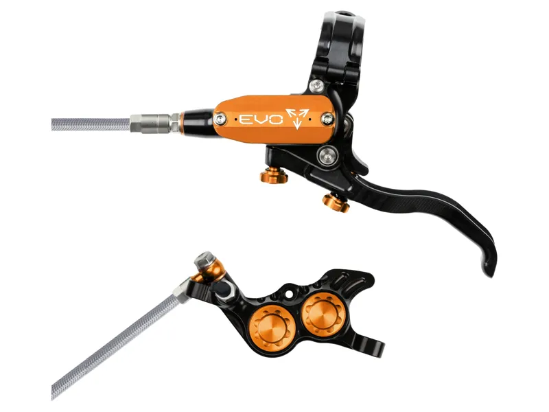 Hope Brake EVO GR4 - No Rotor - BRAIDED - Right Hand in Black/Orange