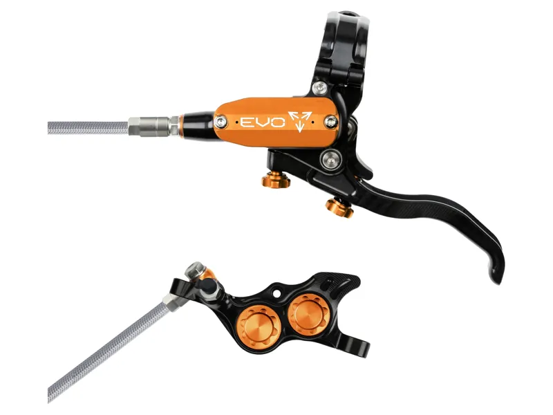 Hope Brake EVO TR4 - No Rotor -  BRAIDED - Left Hand in Black/Orange