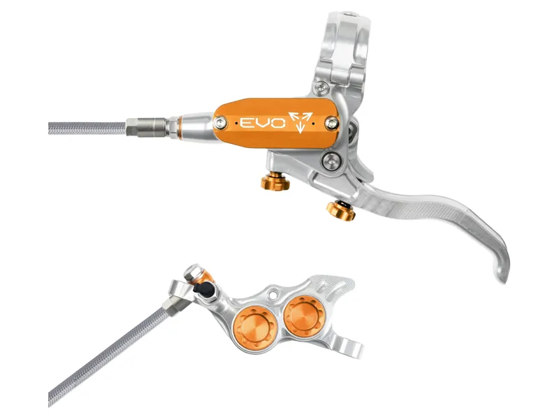 Hope Brake EVO TR4 - No Rotor -  BRAIDED - Left Hand in Silver/Orange