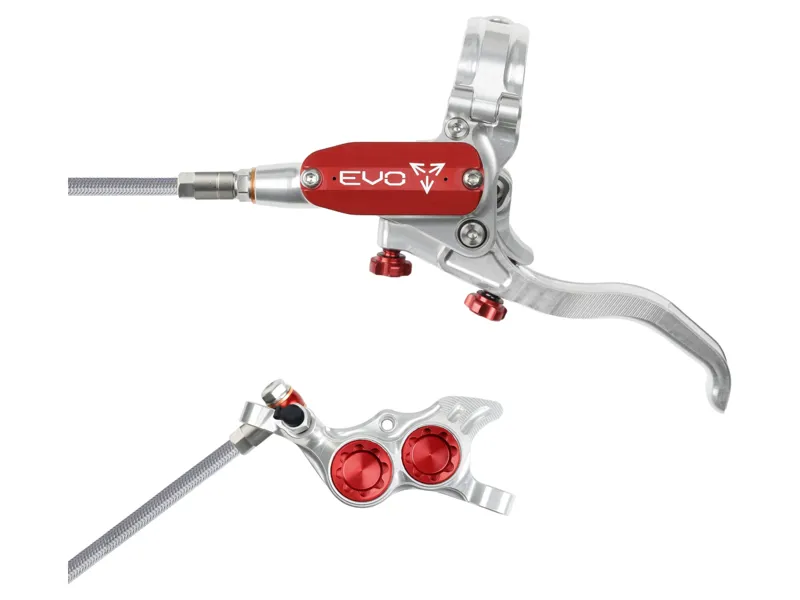 Hope Brake EVO TR4 - No Rotor -  BRAIDED - Right Hand in Silver/Red
