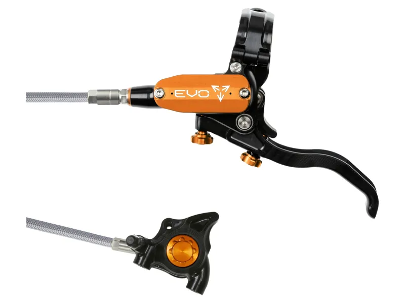 Hope Brake EVO X2 Flatmount - No Rotor -  BRAIDED - Left Hand in Black/Orange