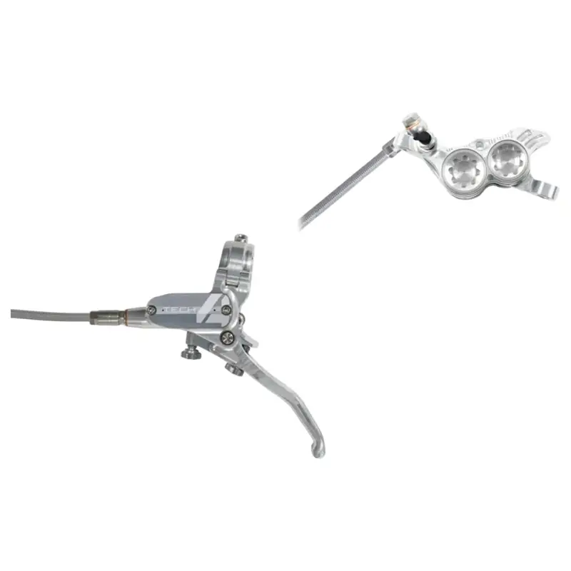 Balfes Bikes Hope Tech 4 V4 Braided Disc Brake No Rotor in Silver | Free postage over £30, £10 off first order, price match & 0% finance.