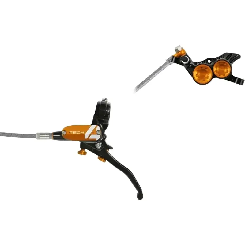 Balfes Bikes Hope Tech 4 V4 Brake Set with Braided Cable in Black/Orange | Free postage over £30, £10 off first order, price match & 0% finance.