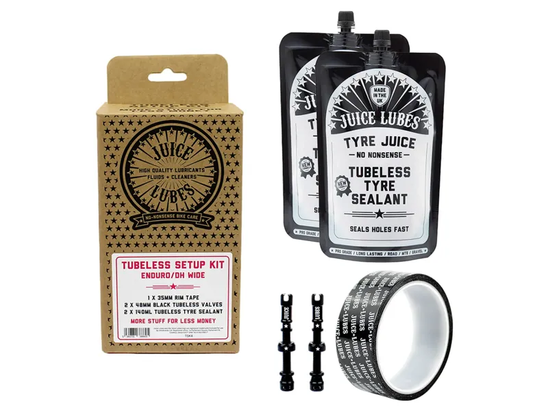 Juice Lubes Tubeless Setup Kit Enduro/DH Wide 35mm Tape 48mm Valves