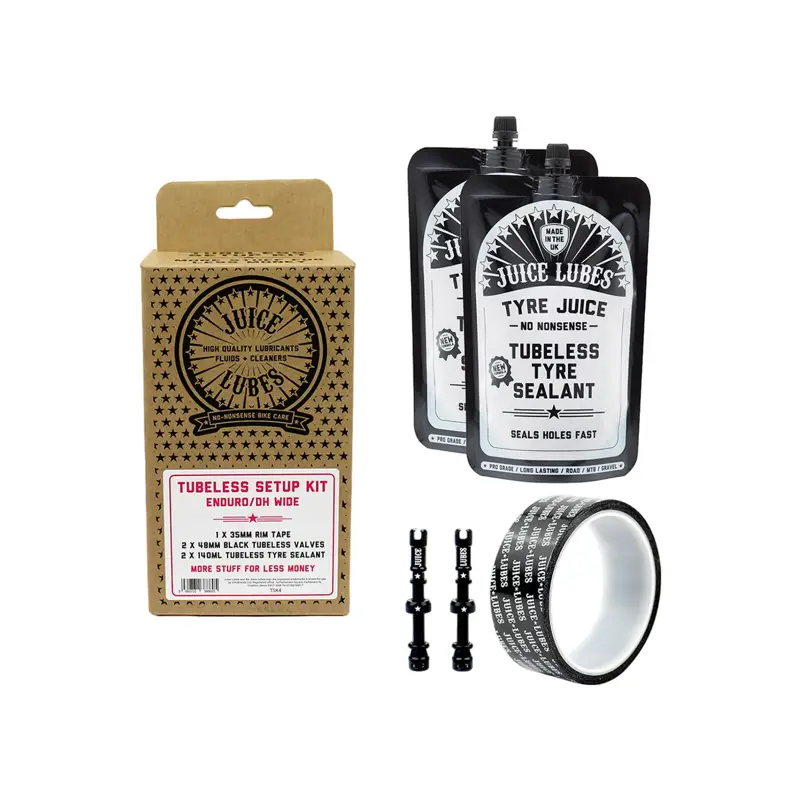 Balfes Bikes Juice Lubes Tubeless Setup Kit Enduro/DH Wide 35mm Tape 48mm Valves | Free postage over £30, £10 off first order, price match & 0% finance.